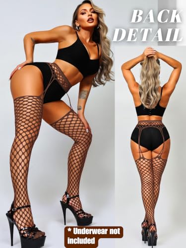 Image of EHSUYAB Women Sexy Fishnet Tights, Cutout Suspender Pantyhose Stockings Lingerie, Music Festival Rock Rave Outfits Party Club