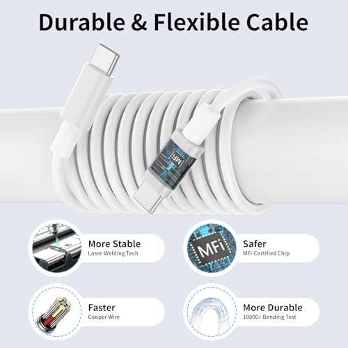 Image of iPhone 17 Charger 2 Pack 20W USB C Wall Charger Block + 10FT Long USB Type C Fast Charge Cable Cord Kit for Apple iPhone 17 Air 16 Pro 16 Pro Max 16 Plus 15 Series, iPad Pro /Air