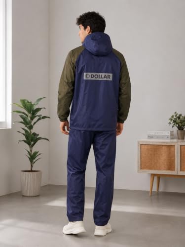 Image of Dollar Men's Waterproof Raincoat Set with Detachable Plastic Visor Hood | Lightweight Polyester Jacket Pant Rainwear Suit with 4 Pockets, Full Sleeve Leakproof for Biking, Trekking & Outdoor