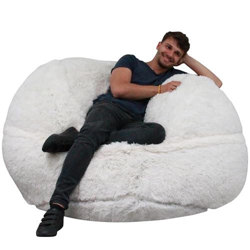 Bananair - Pouf Géant XXL en Fourrure - Doux & Confortable - Housse Lavable en Machine - Généreusement Rembourré, Qualité Supérieure - Gros Pouf Lit, Bean Bag (Blanc, 140 cm)
