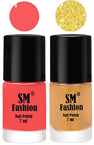 Image of Long Lasting Nail Polish | Nail Paint Combo 7 ml Each) - Set of 2 Light Pink-Light Golden