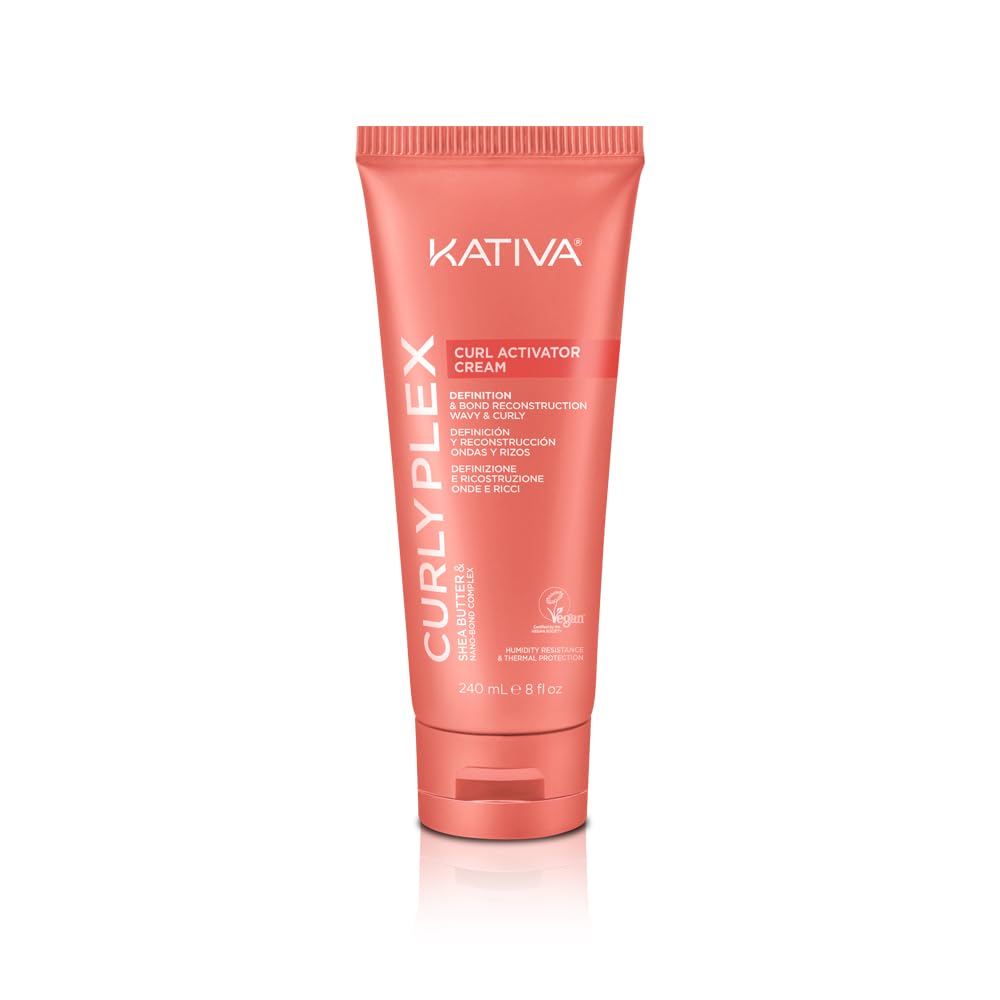 KATIVA Curly Plex Curl Activator Cream 240 ml | Waves and Curls | Definition and Reconstruction | With Nano-Bond Complex, Shea Butther and Linseed