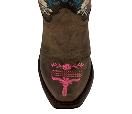 Girls Jazmin Brown Toddler Floral Embroidery Cowgirl Boots Snip Toe3