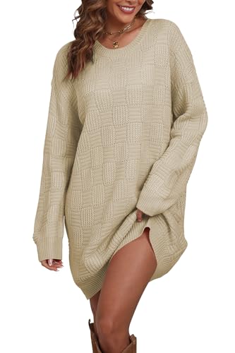 Image of Cakulo Womens Checkered Sweater Dress Oversized Fall Winter Fashion Long Pullover Sweaters Casual Loose Knit Dresses 2025