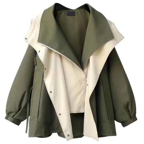 [JINZUOMA] レディース ジャケット コート マウンテンパーカー トレンチコート アウター ブルゾン 春服 秋服 長袖 カジュアル ファッション フード付き 快適 ゆったり 防風 アウトドア 日常着 (グリーン,L)のサムネイル