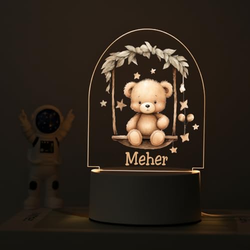 Image of SNAPTRAP LED Name Light Customized for Kids | Personalized Acrylic Night Lamp with Custom Name | Cute Animal, Rainbow, Butterfly & Teddy Themes | USB Powered Nursery Night Light Gift (Teddy Swing)