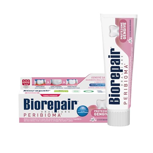 Biorepair Dentifricio PERIBIOMA Protezione Gengive, Con Acido Ialuronico, MicroRepairBIOMA e Probiotici, Combatte Infiammazioni Gengivali e Alitosi, Senza Fluoro, Senza Parabeni, 75ml