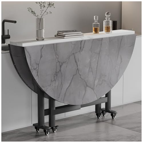 Folding Dining Table, Round Wooden Drop Leaf Kitchen Table extendable Mobile small kitchen table for Apartment Kitchen Dining Room, Space Saving