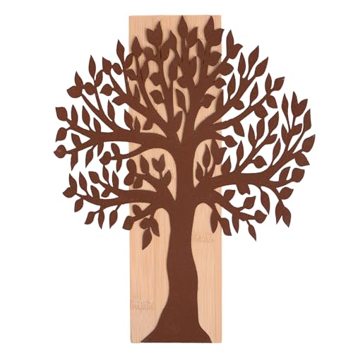 Grand arbre de suspension en métal rouillé avec planche en bambou