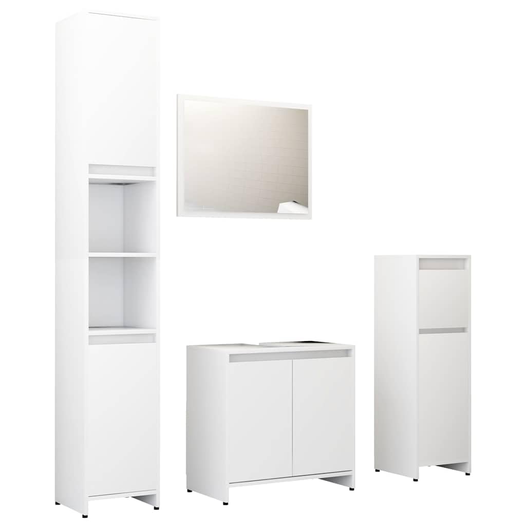 Lot de 4 meubles de salle de bain en bois blanc avec armoire haute, meuble