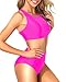 Tempt Me Women Hot Pink Two Piece Swimsuit High Waisted Bikini Set Sporty Racerback High Neck Bathing Suits with Bottom L