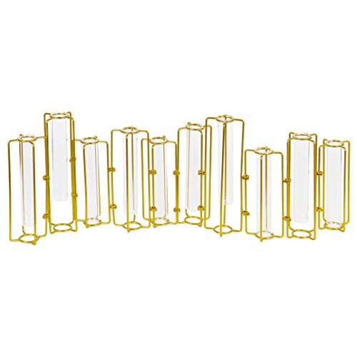 Hinged Bud Vase 10 Pack, Glass Thin Cylinder Vases For Centerpieces, Round Single Flower Decor, Gold Metal Outline Frame For Test Tube, Multiple Propagation Stations, Wedding Table Decoration #TOP2