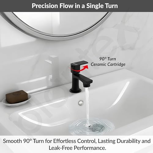 Image of Plantex Pillar Tap for Wash Basin with Water Saving Aerator and Brass Spindle /Quarter Turn Basin Tap with Teflon Tape /Pillar Cocke for Wash Basin - Pack of 1 (Saga, Black)