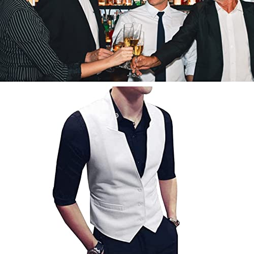 Men's White Black Champagne V Neck Suit Vest Groomsmen Casual Formal Waistcoat Tank for Graduate Party Prom (Color : White, Size : Large)4