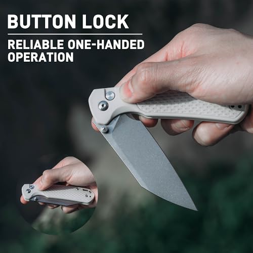 Image of CJRB Pyrite-Light Folding Pocket Knife, 3.34'' S90V Steel Blade, Light Gray