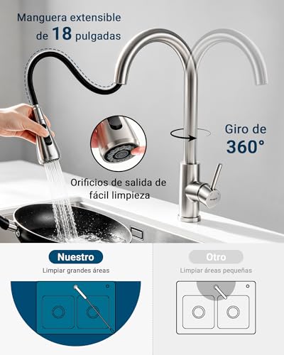 Miniatura 5 de Ibergrif M22137 Grifo Cocina Extraible Con 3 Modos, Grifo Fregadero Cocina Giratorio A 360 Grados, Cold Start, Ahorro De Energía, Acero Inoxidable
