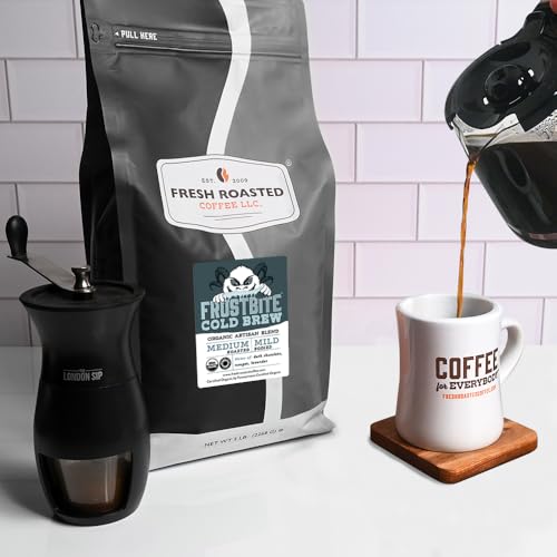 Image of Fresh Roasted Coffee, Organic Frostbite Cold Brew Whole Bean Coffee, Medium Roast, USDA Organic, 3rd Party Tested for Mold, Mycotoxin & Pesticides, Kosher, 5 lb (80 oz)