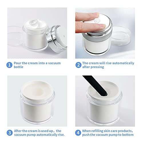 2Pack Airless Pump Jars With Cosmetic Spatula, 0.5 Oz Empty Refillable Cosmetic Air Pump Jars Bottles Airless Lotion Cream Dispenser Portable Travel Size Makeup Containers (Silver) #TOP5