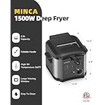 minca 1500W Electric Deep Fryer, 2.5 Liter Immersion Frying Basket with Heat-insulated Foldable Handle, Removable Lid with Odor Filter and Viewing Window, Adjustable Temperature, Stainless Steel - Image 2