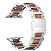 iiteeology Compatible with Apple Watch Band 44mm 42mm, Natural Wooden Red Sandalwood Stainless Steel Link Bracelet Strap for Apple iWatch Series 4/3/2/1 - Silver