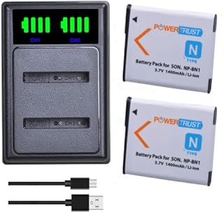 PowerTrust 2Pack NP-BN1 NPBN1 Battery + LED USB Charger for Sony Cyber-shot DSC-W800 DSC-QX10 DSC-QX30 DSC-QX100 DSC-TX10 DSC-TX20 DSC-W830 Digital Camera