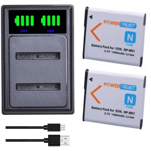 PowerTrust 2Pack NP-BN1 NPBN1 Battery + LED USB Charger for Sony Cyber-shot DSC-W800 DSC-QX10 DSC-QX30 DSC-QX100 DSC-TX10 DSC-TX20 DSC-W830 Digital Camera Cover