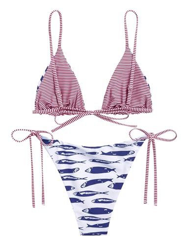 Image of ZAFUL Women's Triangle Bikini Floral String Bikini Set Two Piece Swimsuit Bathing Suits