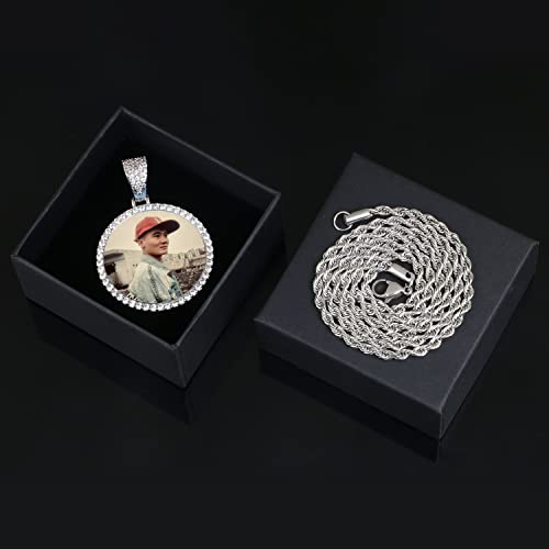 Yimeraire Memory Pendant Necklace Personalized Picture Pendant Round Photo Necklace Tennis Chain With Pendant For Men July Decoration Hip Hop Jewelry #TOP5