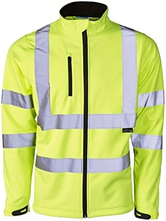 Mens Softshell Jacket Hi Vis Viz High Visibility Reflective & Plain Water Resistant Shower Proof Rain Repellent Windproof Safety Site Coat Workwear Builder Soft Shell Work Wear Warm Top Size S-4XL