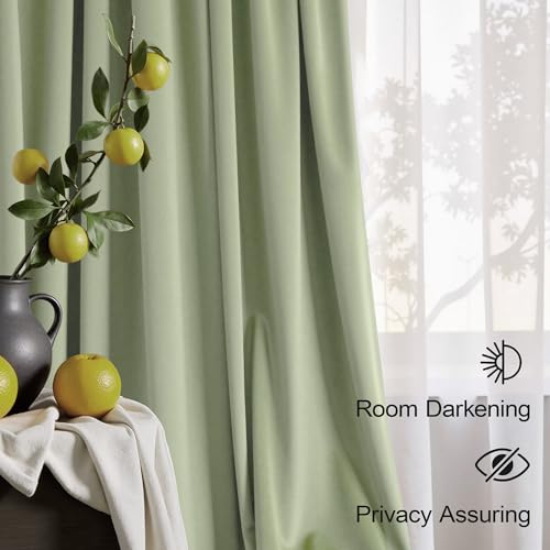 Image of Sage Green Velvet Curtains 72 Inch Length for Mater Bedroom Boys Playroom Gamer Gaming Room Darkening Light Blocking Drape for Living Room Office Rustic Boho Vintage Luxury Home Decor Back Tab 2 Panel