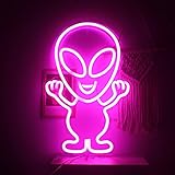 Ineonlife Letrero de Alien Rosa para Pared Luces de Neón LED Signo de Luz de Neón Muñeca Alienígena Lámpara de Pared Decorativa para la Habitación de Los Niños Juego Oficina Bar Decoración