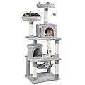 Yaheetech 158cm Cat Tree Multi Level Cat Scratching Posts with Condos/Perches/Hammock Tall Cat Climbing Tower, Light Grey