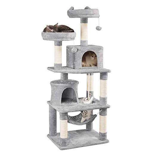 Yaheetech Rascador para Gatos de 158 cm Grande Arbol para Gatos Adultos Torre de Gatos Casita Juego para Mascota Gris Claro