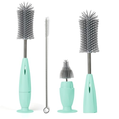 vantisan Cepillo para Botellas, 3 en 1 Set Multiusos de Cepillos de Siliconacon Cepillo para pajitas, Cepillo de Mango Corto...