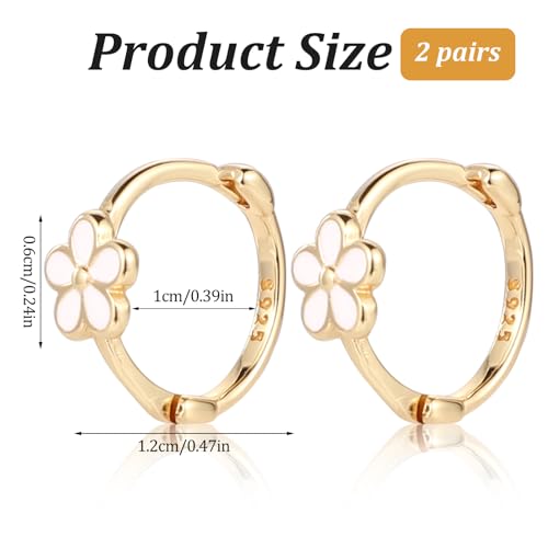 925 Sterling Silver Daisy Hoop Earrings, Flower Hoop Earrings Stylish Round Huggie Earrings Small Floral Daisy Jewelry for Women Pierced Cartilage Earrings Hoop Gifts for Girls(Gold)2