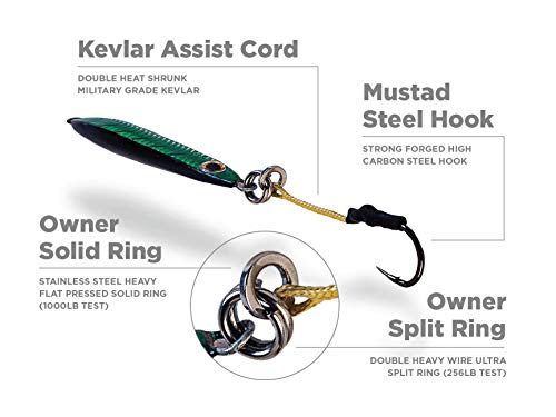 Palomar Fishing Flat Side 75g Ocean Jig Fast Vertical Deep Drop Lure | MUSTAD Hook-Owner Ring | Kevlar Assist Cord | 6-Pack | Next-Gen Graphene Paint | US Owned
