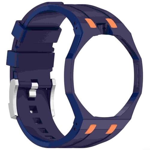 Image of Risveglio Rugged Case Band, Silicone Strap for Swatch Royal AP Royal Watch with Quick Fit Design, Lightweight Casual Bracelet Accessory(Blue Orange)