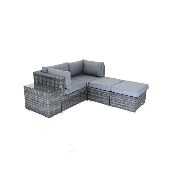 Charles Bentley 2/3 Seater Multi Use Rattan Lounge Set Love Seat Footstools Table in Natural/Grey - Image 5