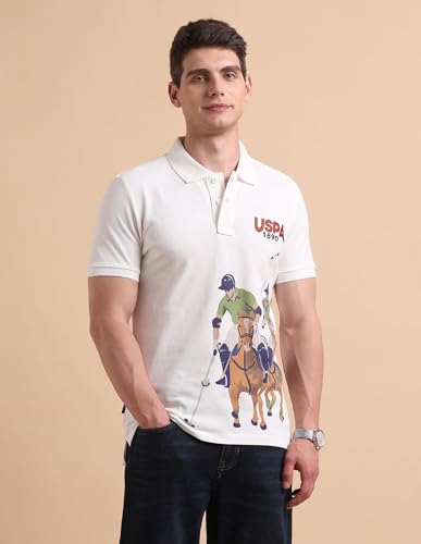 Image of U.S. Polo ASSN. Printed Polo T Shirts for Men - 100% Cotton, Half Sleeve Mens Tshirt