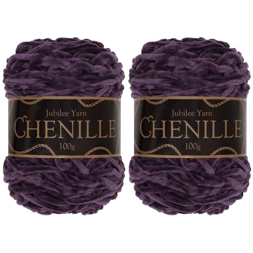 JubileeYarn Chenille Yarn - 100g/Cake Worsted Weight - Amethyst - Dark Plum Purple Velvet - 2 Cakes