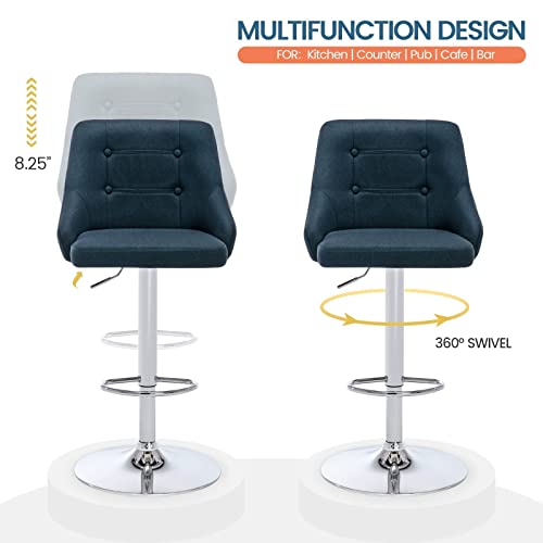 Brage Living Swivel Bar Stool with Back, Adjustable Fabric Tufted Barstool, Upholstered Counter Height Airlift Bar Chair for Kitchen Dining Cafe (Blue) - Thumbnail 5
