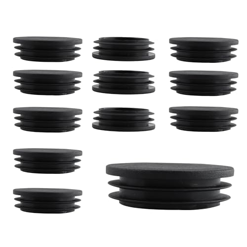 12Pcs 50mm/2Inch Round Plastic Plug, Pipe Tubing End Cap, Black Furniture Finishing Sliders, Plastic Glide Protection for Round Metal Tube and Furniture
