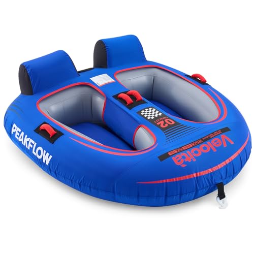 PEAKFLOW Towable Tube,Boat Tube,2 Rider Models,Tubes for Boating,Inflatable Boat Tubes and Towables,EVA Foam Pads and Handles,Swift Connect Rapid Boston Valve, 65x60Inches Inflated,Velocita Series