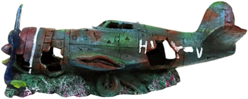 balacoo Resin Fish Tank Ornament Fighter Plane Aquarium Decoration Cave Hideout Habitat Military Wreck Military Thunderbolt for Fish…
