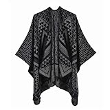 YianBestja Damen Vorne Offen Poncho Schal Wrap Farbblock Damen Cape Cardigans Pullover Umhängetuch Strickjacke (B29-2)