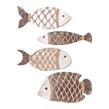 4 Stück Holz Fisch Wanddeko Set, Maritime Deko Wandornamente Küstenstil