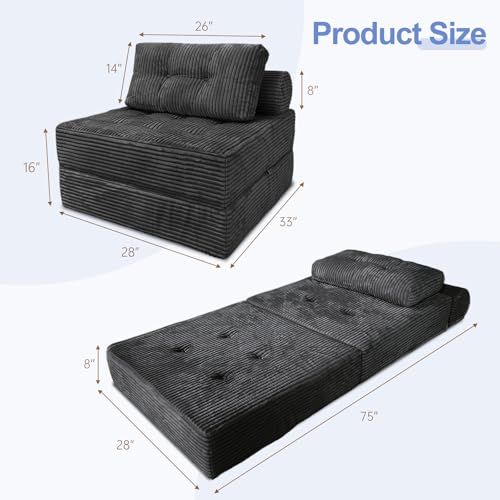 Image of ANONER Sectional Cloud Couches, Folding Sofa Bed with Pillow, Futon Floor Couch, Versatile Convertible Sleeper Chair, Boneless Chaise Lounge, Fold Out Chair Bed for Living Room, Dark Grey