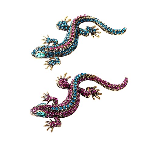 Image of Opexicos 2Pcs Funny Lizard Diamond Gecko Party Pin Clothes Jewelry Vintage Metal Brooch