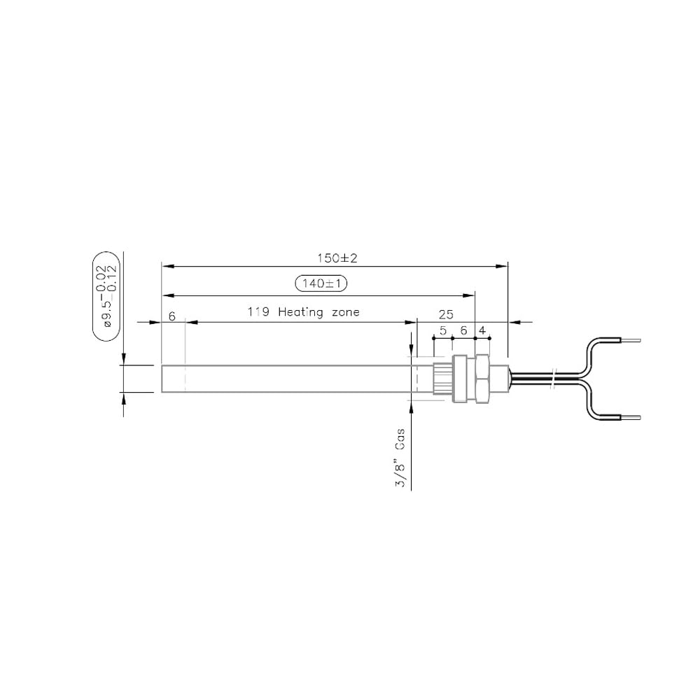 Easyricambi - Zündkerze für Pelletofen 350 W, Durchmesser 9,5 mm und Länge 140 mm (150 mm insgesamt) Gewinde 3/8 Zoll Gas, Widerstand für Schnellheizung, Ersatz für MCZ Red Modelle