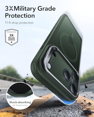 Image of ESR for iPhone 17 Pro Max Case with Stash Stand, Camera Control Cover Compatible with MagSafe, Military-Grade Drop Protection Magnetic Phone Case, Scratch-Resistant Back Cover,Frosted Green